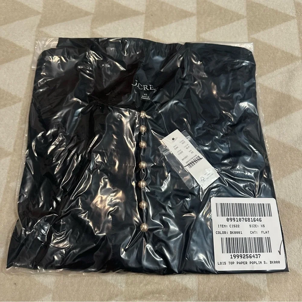 J crew black Shirred popover top in cotton poplin